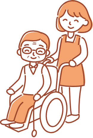 車椅子の方を介護する様子のイラスト
